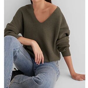 Express Olive V-Neck Sweater for Women